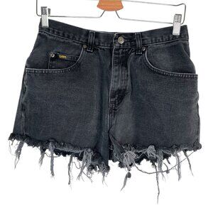 Vintage Lee High-Waisted Black Denim Cutoff Shorts With Distressed Hem Size 6/28